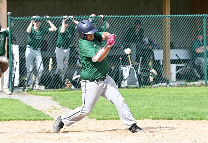 Greenfield’s Urijah Jenness puts the ball in play against Pioneer earlier this season. Greenfield’s Urijah Jenness puts the ball in play against Pioneer earlier this season.