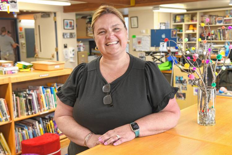 New Union 28 Superintendent Shannon White-Cleveland in the library of the Swift River School in New Salem.  