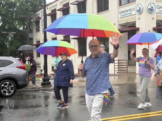 U.S. Rep. Jim McGovern marches in the 8th annua Franklin County Pride Parade in Greenfield on Saturday.